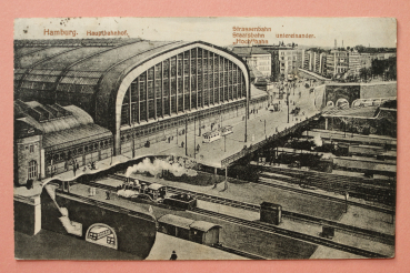Ansichtskarte AK Hamburg 1919 Hauptbahnhof Ebenen Straßenbahn Staatsbahn Hochbahn Bahnhof Eisenbahn Zug Architektur Ortsansicht